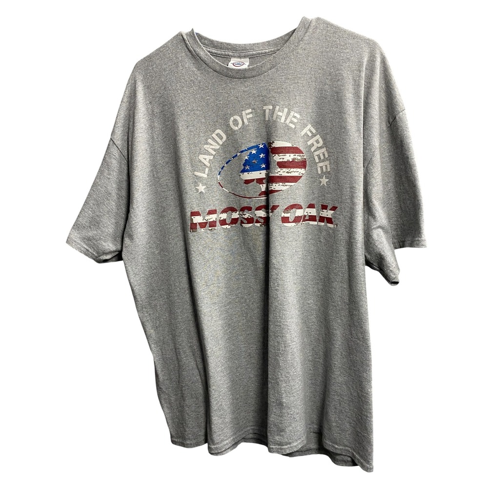 Mossy Oak T Shirt Mens 2XL Gray Land of the Free American Flag Graphic Tee Delta - Picture 3 of 5